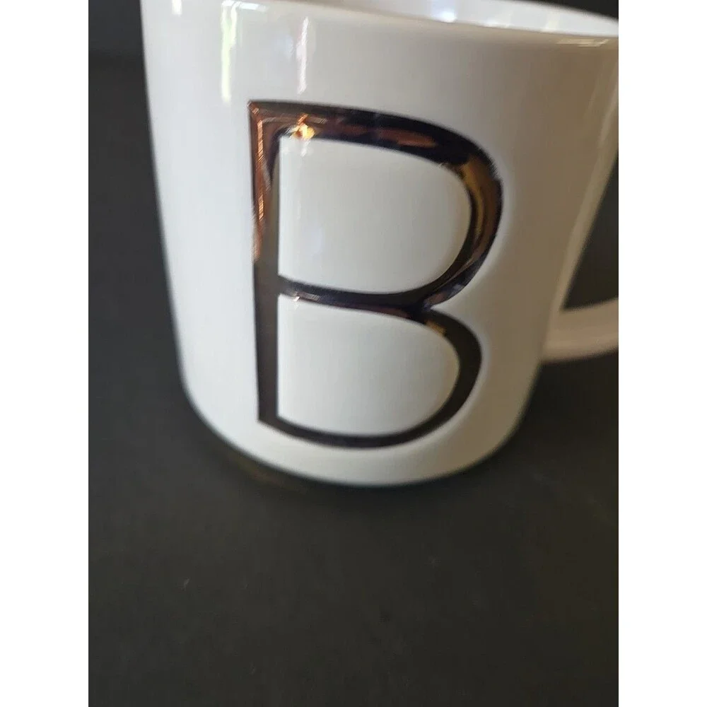 Williams Sonoma Ceramic Coffee Mug Monogram Letter Gold Initial B